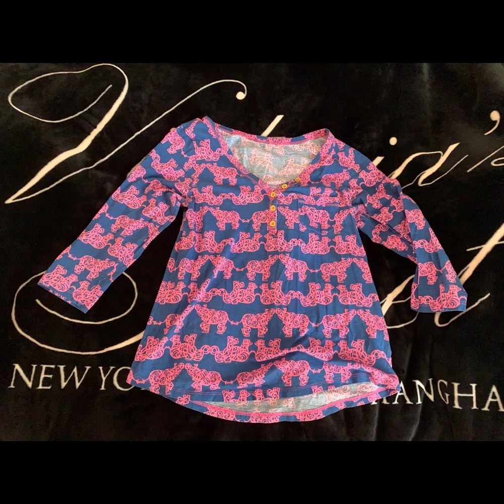 Lily Pulitzer 3/4 Sleeve Navy/Pink Top - Size M